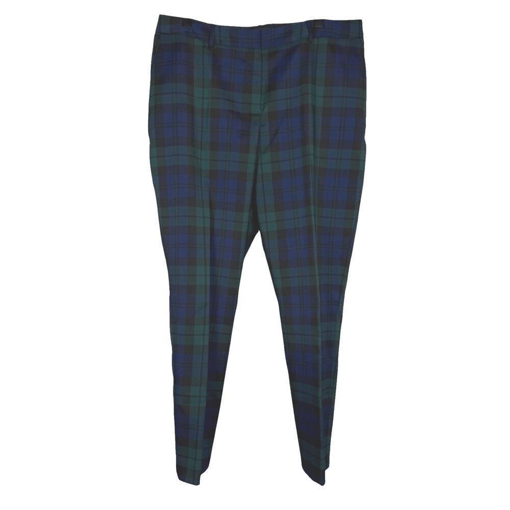 Tahari Women’s Blackwatch Plaid Trouser Pants Black Green 14 Holiday Classic NYE